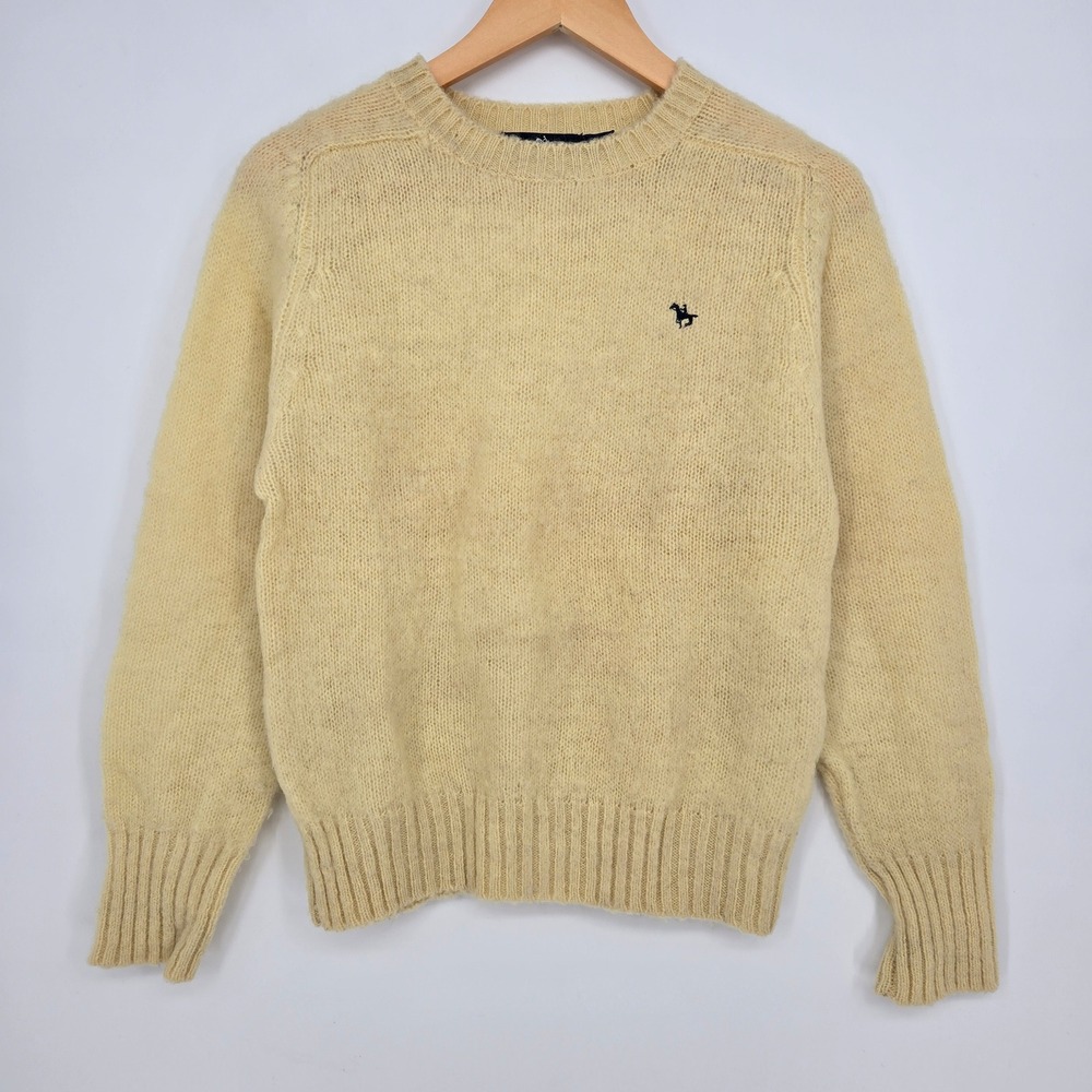 Vtg 90s 100% Shetland Wool Hunters Run Butter Yellow Crewneck Sweater Womens L